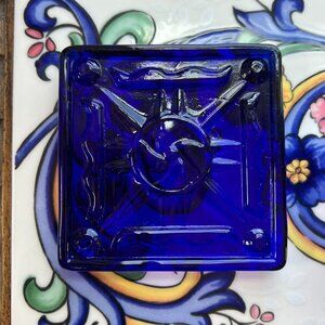 Vintage Blue Glass Tile with Unique Design